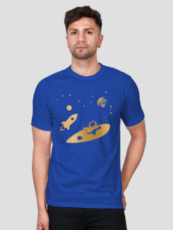 Rblue Cotton Astronaut Rest in Sky Men Gold Printed T-shirt