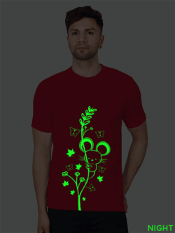 Red Cotton Cute Rat Butterfly Men Glow in Dark T-shirt