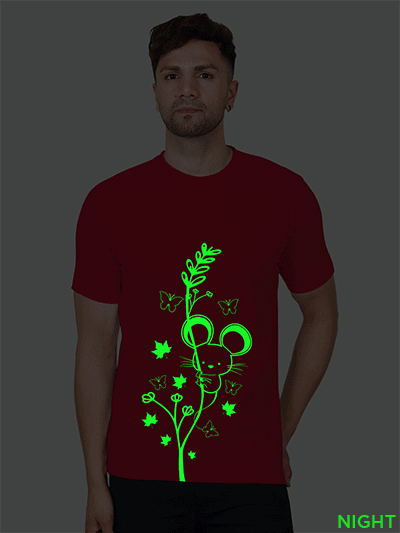 Red Cotton Cute Rat Butterfly Men Glow in Dark T-shirt