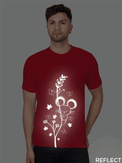 Red Cotton Cute Rat Butterfly Men Reflective T-shirt