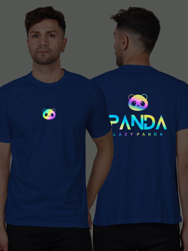 Rblue Cotton Lazy Panda Face Men Rainbow Reflective T-shirt