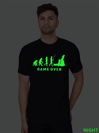 Black Cotton Game Over Men Glow in Dark T-shirt