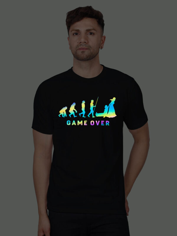 Black Cotton Game Over Men Rainbow Reflective T-shirt
