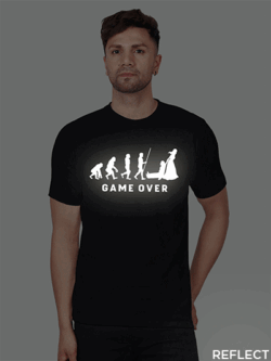 Black Cotton Game Over Men Reflective T-shirt