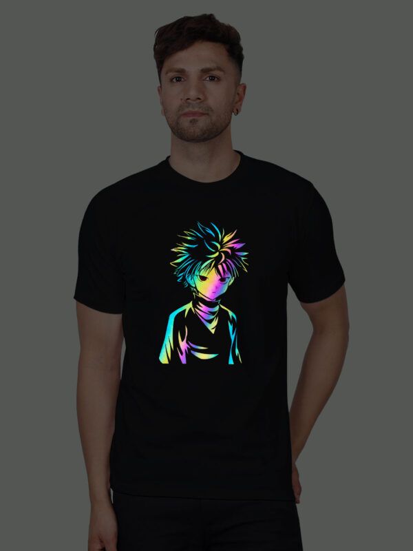 Black Cotton Killua Zoldyck Men Rainbow Reflective T-shirt