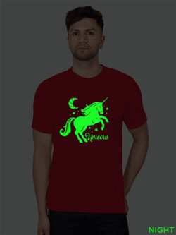 Red Cotton Unicorn Horse Men Glow in Dark T-shirt
