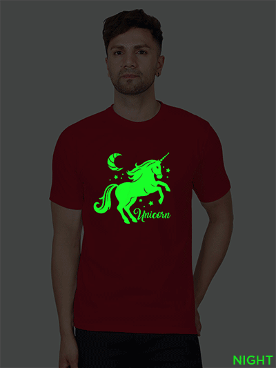 Red Cotton Unicorn Horse Men Glow in Dark T-shirt