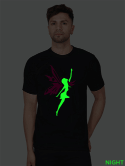 Black Cotton Angel Men Glow in Dark T-shirt