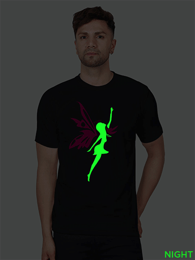 Black Cotton Angel Men Glow in Dark T-shirt