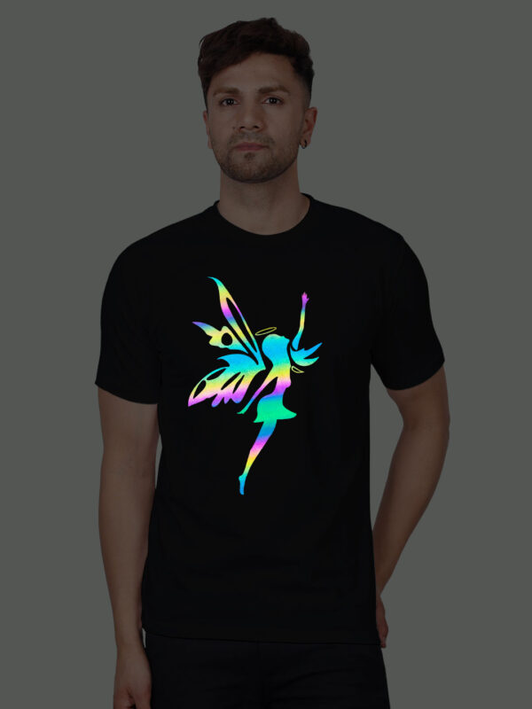 Black Cotton Angel Men Rainbow Reflective T-shirt