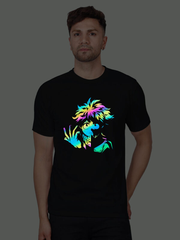 Black Cotton Boku Anime Men Rainbow Reflective T-shirt