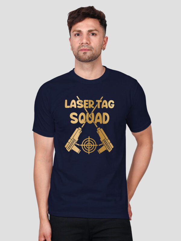 Nblue Cotton Laser Tag Squad Men Gold Printed T-shirt