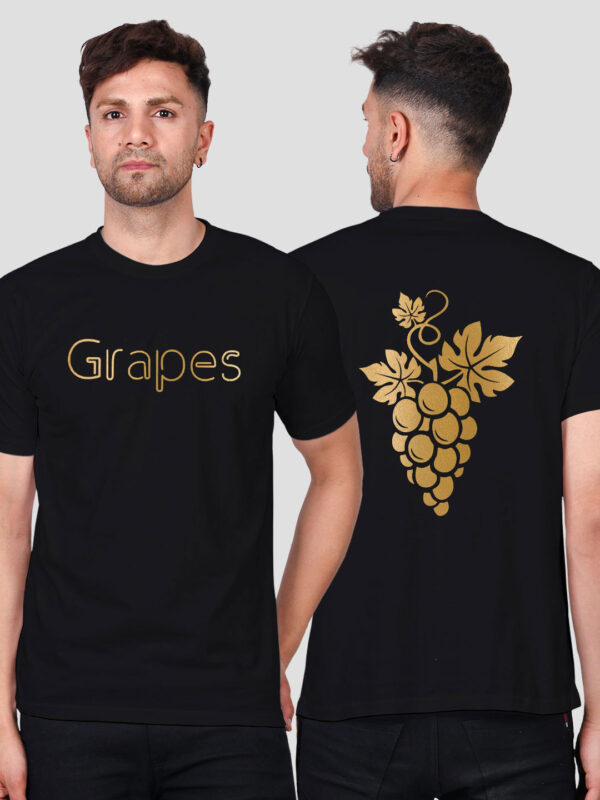 Black Cotton Grapes Men Gold Printed T-shirt
