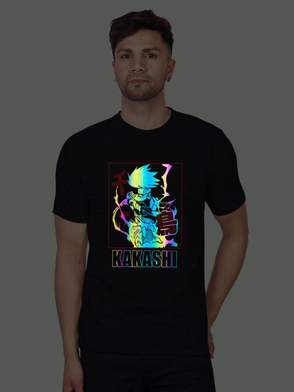 Black Cotton Kakashi Men Rainbow Reflective T-shirt