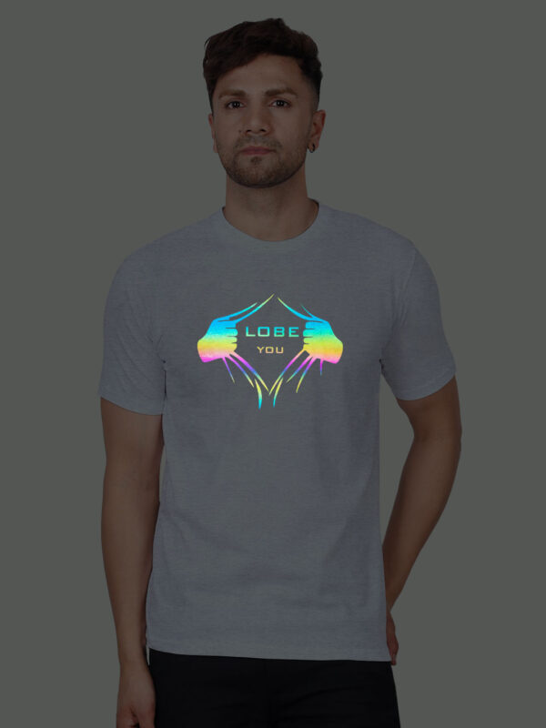 Grey Cotton Lobe You Men Rainbow Reflective T-shirt