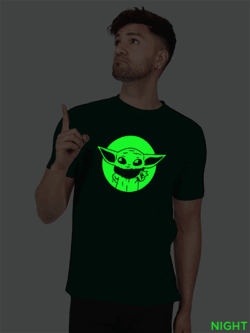 Bgreen Cotton Cute Baby Yoda Men Glow in Dark T-shirt