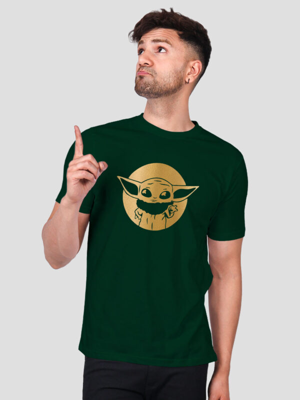 Bgreen Cotton Cute Baby Yoda Men Gold Printed T-shirt