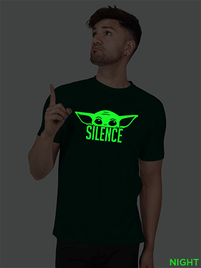 Bgreen Cotton Silence Yoda Men Glow in Dark T-shirt