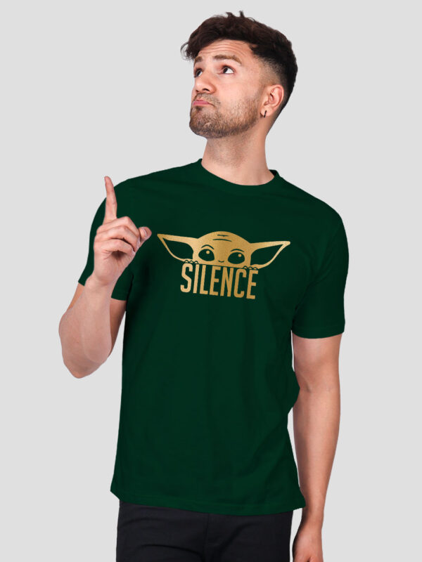Bgreen Cotton Silence Yoda Men Gold Printed T-shirt