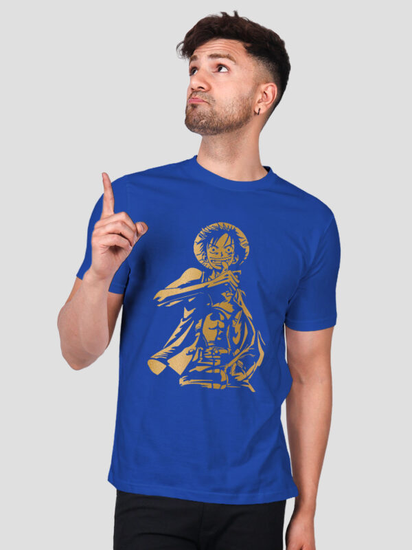 Rblue Cotton Monkey D.Luffy Men Gold Printed T-shirt