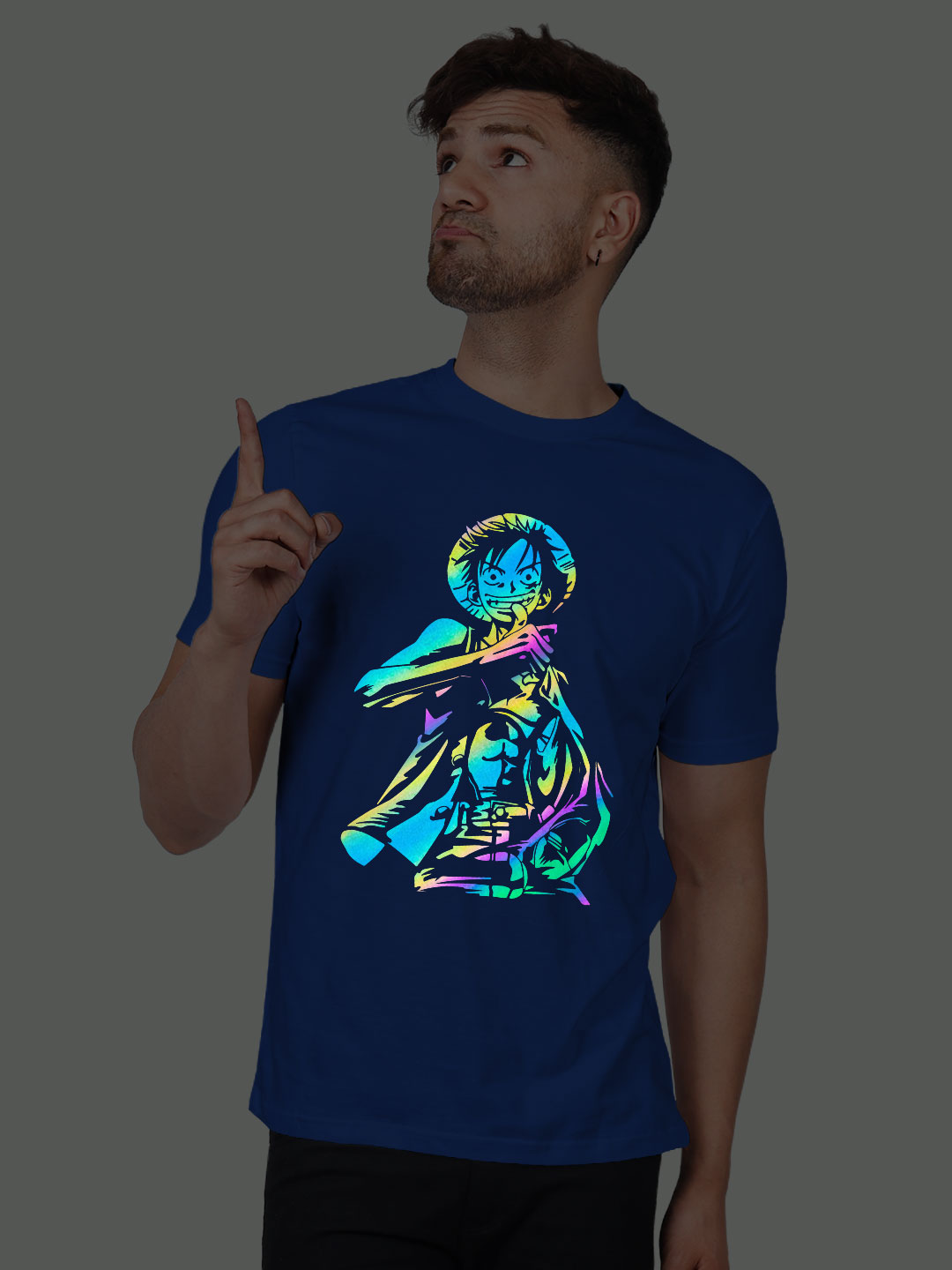 Rblue Cotton Monkey D.Luffy Men Rainbow Reflective T-shirt