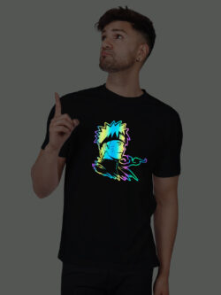 Black Cotton Naruto Uzumaki Men Rainbow Reflective T-shirt