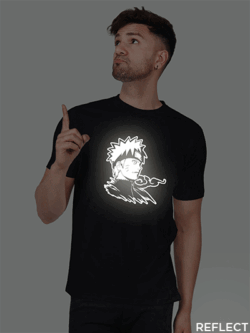 Black Cotton Naruto Uzumaki Men Reflective T-shirt