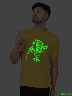 Yellow Cotton Tanjiro Kamado Men Glow in Dark T-shirt
