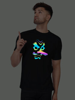 Black Cotton Demon Slayer Men Rainbow Reflective T-shirt
