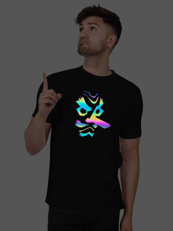 Black Cotton Demon Slayer Men Rainbow Reflective T-shirt