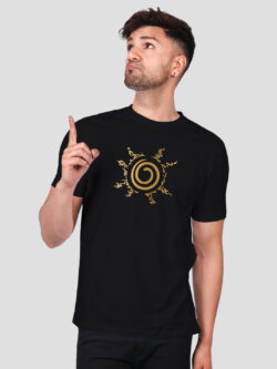 Black Cotton Naruto Seal Men Gold Printed T-shirt