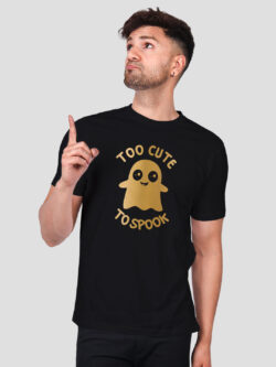 Black Cotton Cute Ghost Men Gold Printed T-shirt