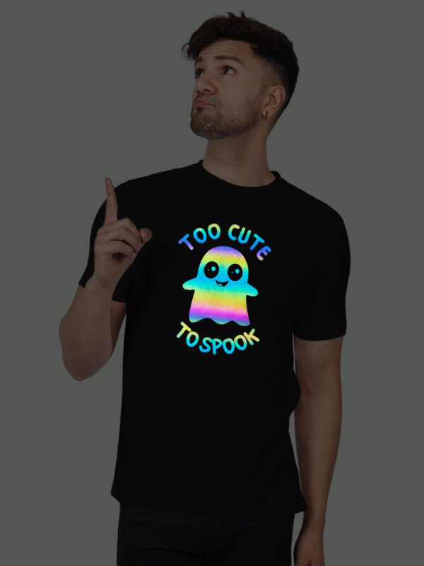 Black Cotton Cute Ghost Men Rainbow Reflective T-shirt