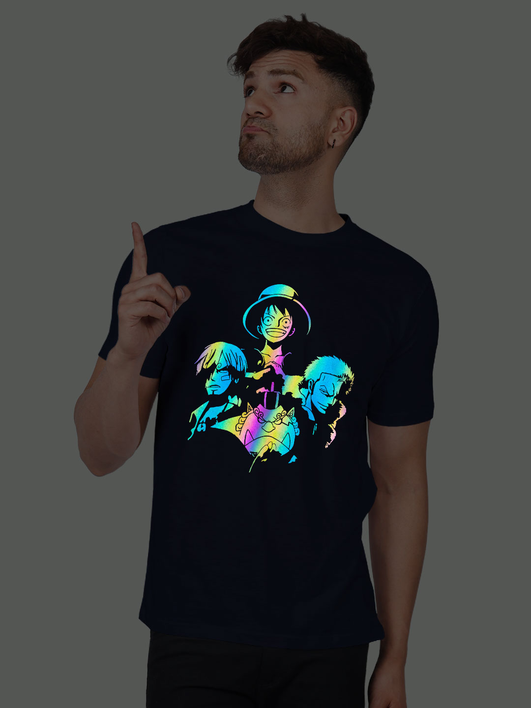 Nblue Cotton Anime Group Men Rainbow Reflective T-shirt