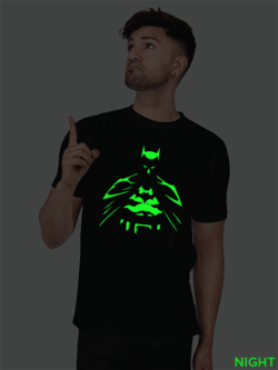 Black Cotton Batman Men Glow in Dark T-shirt