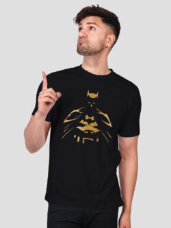 Black Cotton Batman Men Gold Printed T-shirt