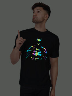 Black Cotton Batman Men Rainbow Reflective T-shirt
