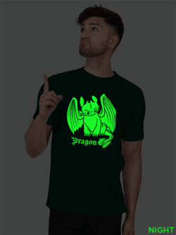 Bgreen Cotton Toothless Dragon Men Glow in Dark T-shirt
