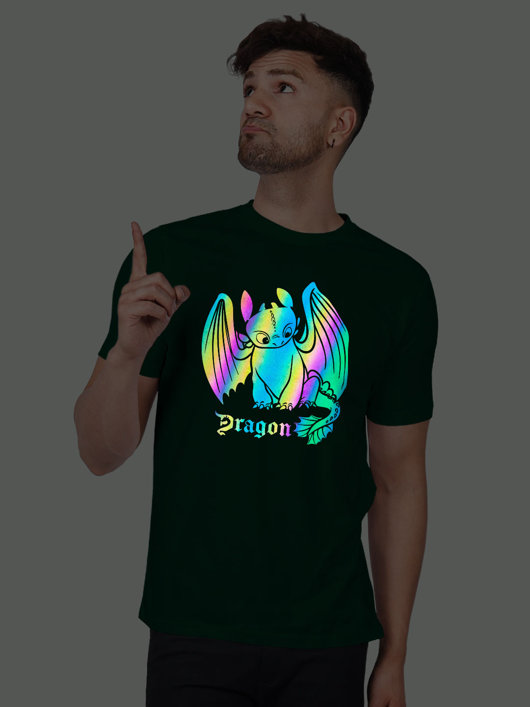 Bgreen Cotton Toothless Dragon Men Rainbow Reflective T-shirt