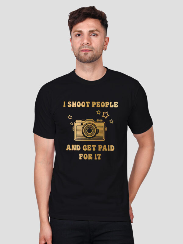 Black Cotton I Shoot People and Get paid Men Gold Printed T-shirt