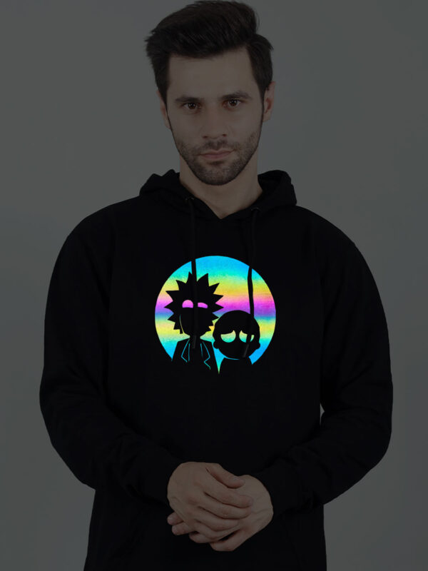 Rick and Morty Rainbow Reflective Man Black Hoodie - Image 1