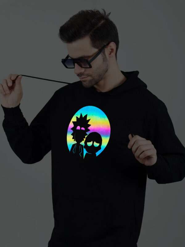 Rick and Morty Rainbow Reflective Man Black Hoodie - Image 3