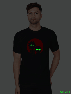 Black Cotton Rick and Morty Men Glow in Dark T-shirt