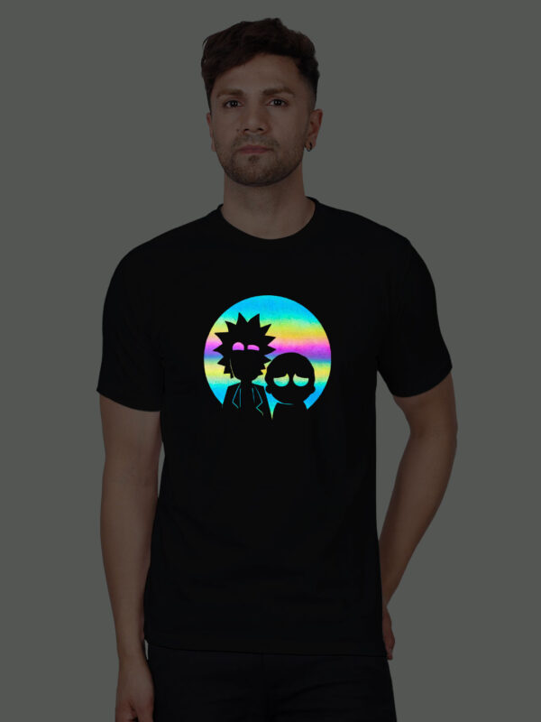 Black Cotton Rick and Morty Men Rainbow Reflective T-shirt
