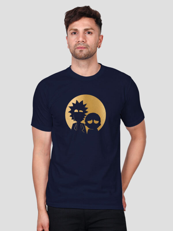 Nblue Cotton Rick and Morty Men Gold Printed T-shirt