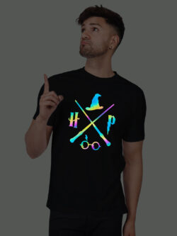 Black Cotton Harry Poter Halloween Men Rainbow Reflective T-shirt