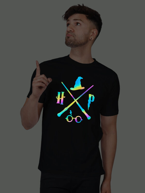 Black Cotton Harry Poter Halloween Men Rainbow Reflective T-shirt