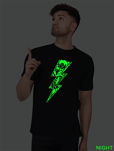 Black Cotton Halloween Men Glow in Dark T-shirt