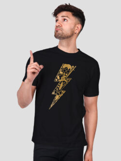 Black Cotton Halloween Men Gold Printed T-shirt