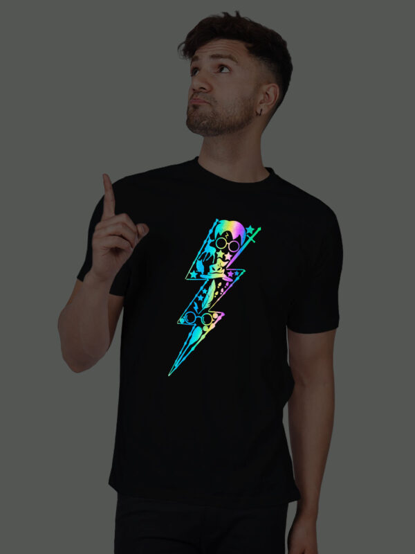 Black Cotton Halloween Men Rainbow Reflective T-shirt